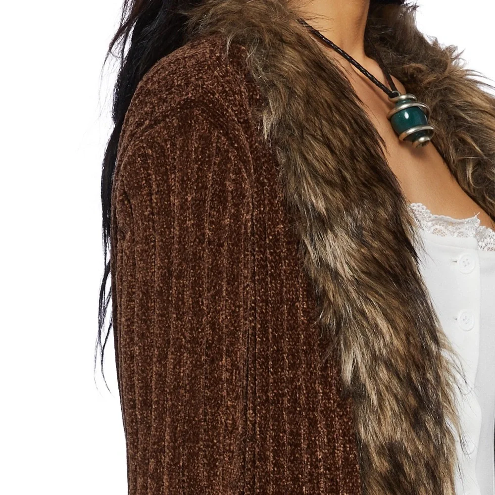Furry foe long cardigan-brown sz xtra small - Picture 6 of 8